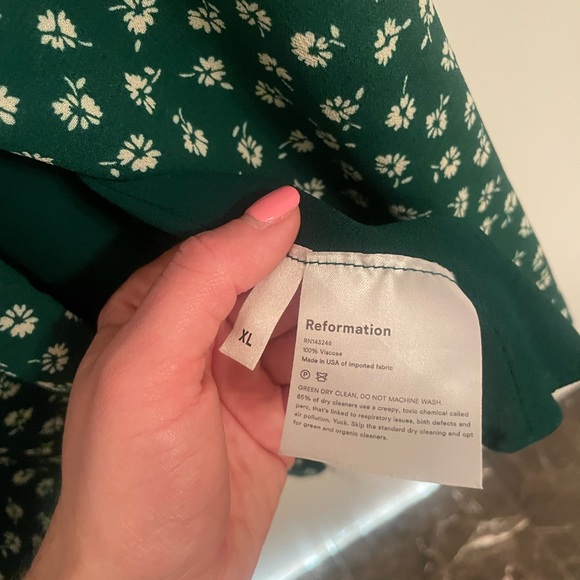 Green flowered Reformation dress. XL but runs small and short. - Picture 3 of 3